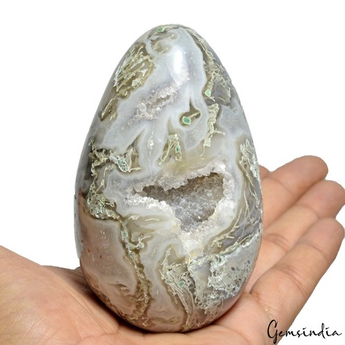 2500 Ct Dendrita Natural Musgo Ágata Cristal Curativo Druzy Forma Ovalada Huevo con Soporte - Imagen 3 de 5