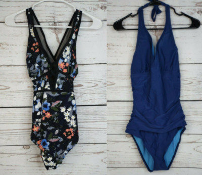 Adore Me Women s Size 0X One Piece Swimsuits Lot Of 2 Blue Floral Good Condition