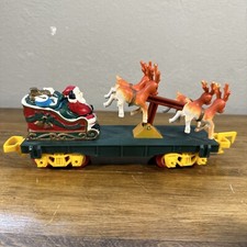 Toy State 1993 Christmas Magic Train Santa Sled Reindeer Car Move Back  Forth