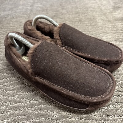 UGG Ascot Wool 3233 Sheepskin Wool Lined Brown Moc Slippers Mens Sz 9 NICE CLEAN
