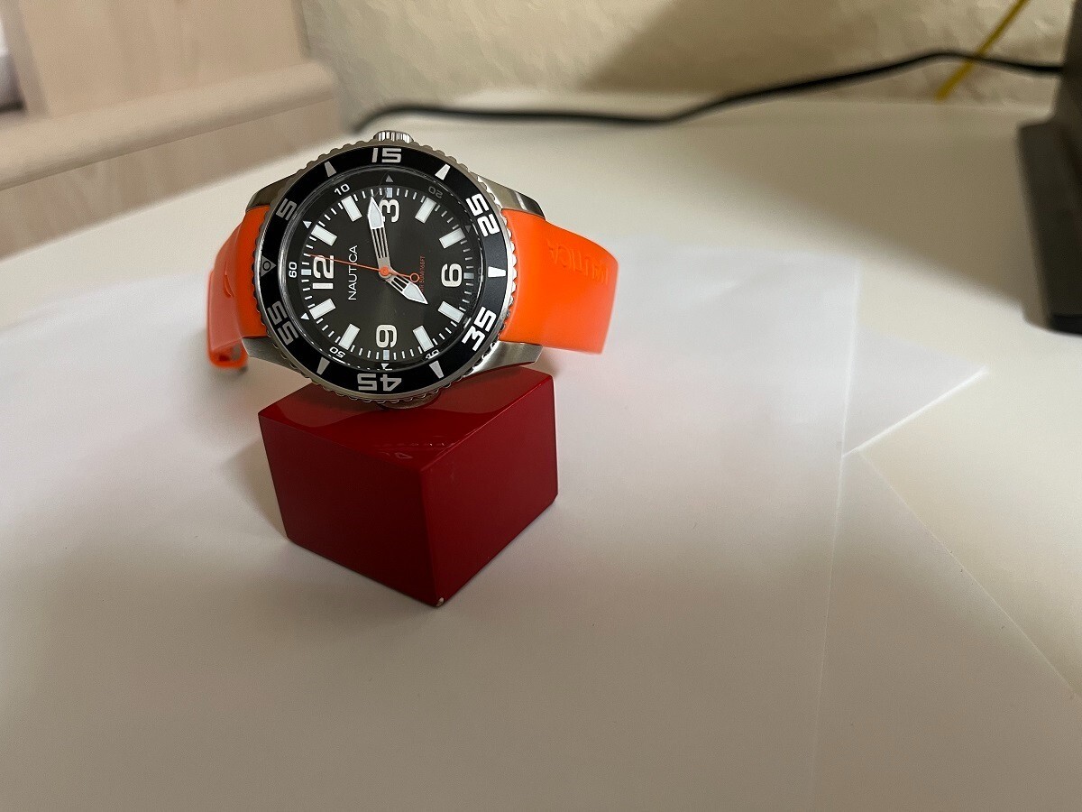 Men's Nautica NST 07 Black dial orange rubber band Watch N11562G