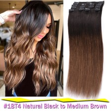 UK CLEARANCE 100% Human Hair Extensions Clip In Real Remy Hair FULL HEAD Caramel