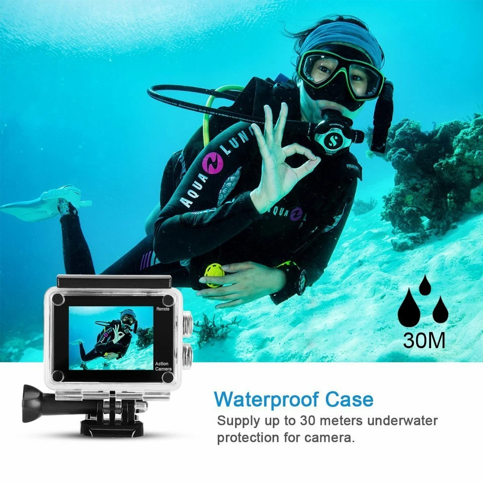 Action Camera, 12MP 1080P 2 Inch LCD Screen, Waterproof Sports Cam 120 Degree  - Image 4 of 4
