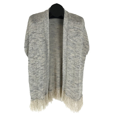 Joie Sona Linen Blend Fringe Hem Cardigan Women's Medium Gray Knit Open Front