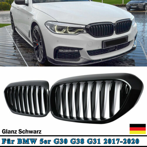 für BMW 5er G30 G31 17-20 Limo Touring Nieren Grill GLANZ SCHWARZ Einzelsteg - Afbeelding 1 van 11