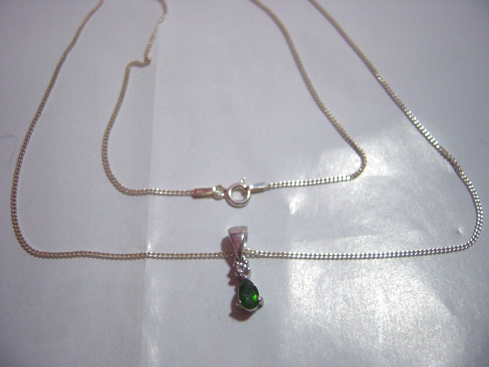 Solid silver 20" chain & superb intense green Tsa… - image 14