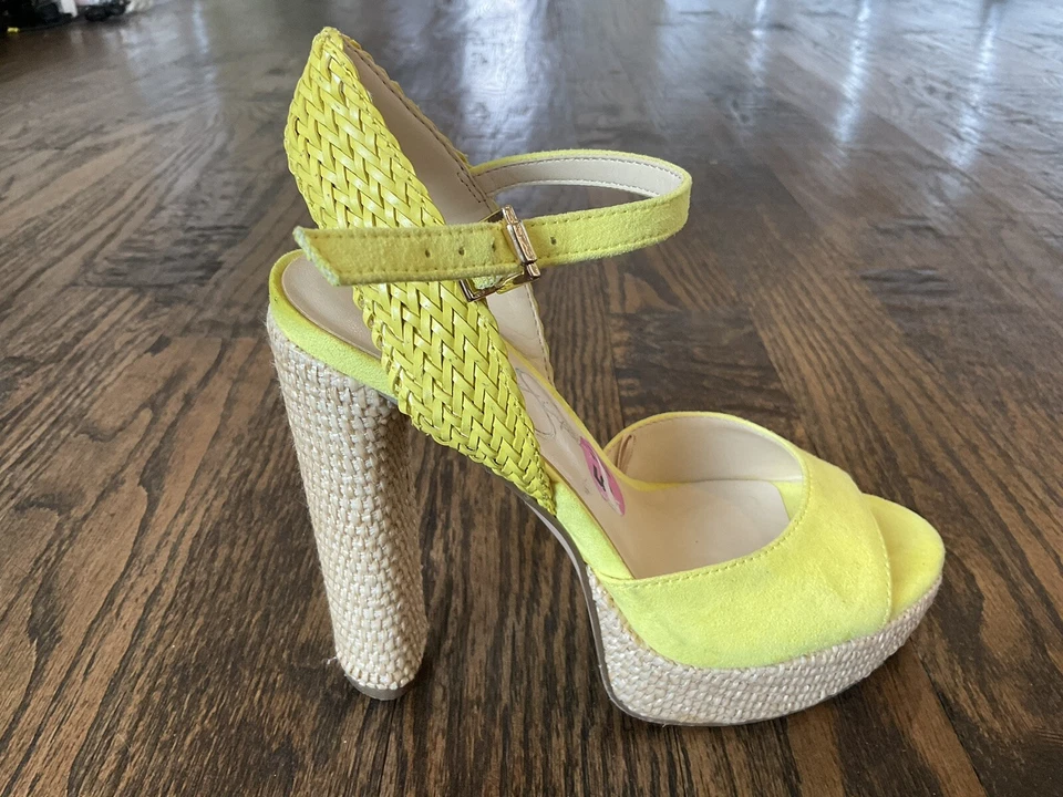Jessica Simpson Istilla Plataforma Picnic Tejido Amarillo Tacones Altos Para Mujer Talla 5.5 Foto 2 de 4