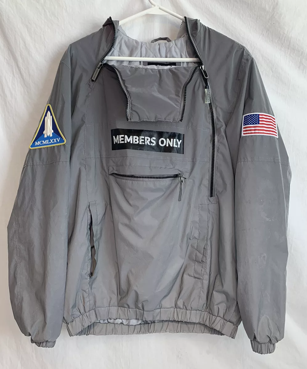 Members Only Space Suit Silver Reflective Pullover Jacket