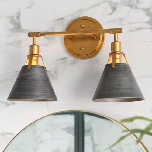 LNC Vintage Gold/Gray Modern Vanity Light Bell/Cone Shades 2-Light Rustic Sconce - Picture 1 of 4