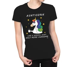 1Tee Womens Aunticorn, Like A Normal Aunt Only Awesome Dabbing Unicorn T-Shirt