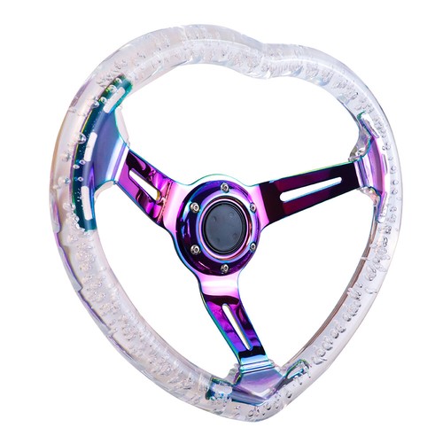 6-Holes 350mm Deep Dish VIP Heart Clear Crystal Bubble Neo Spoke Steering Wheel - Picture 5 of 10