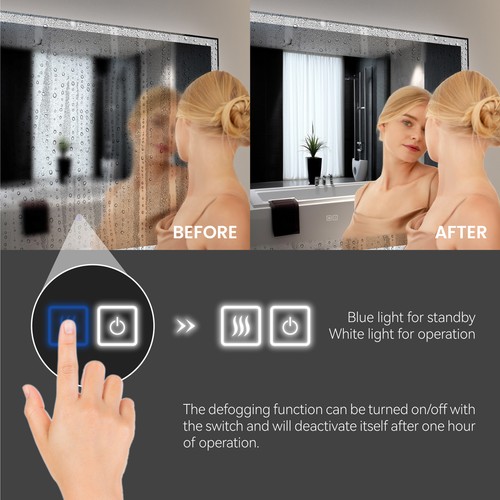 50"x40" LED Smart Mirror Bathroom Mirror 3 Color Adjustable Anti-Fog Time Mode - Picture 9 of 9