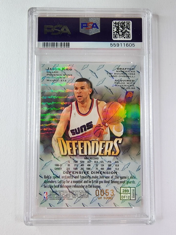 PSA 10 1997-98 Topps Finest Jason Kidd Defenders Refractor /1090 #289 - Image 2 of 2