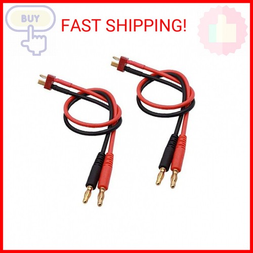 ZYCST T-Plug To 4mm Banana Plug Charge Cable - 14AWG 30cm For RC Lipo Batteries (2 Pack)