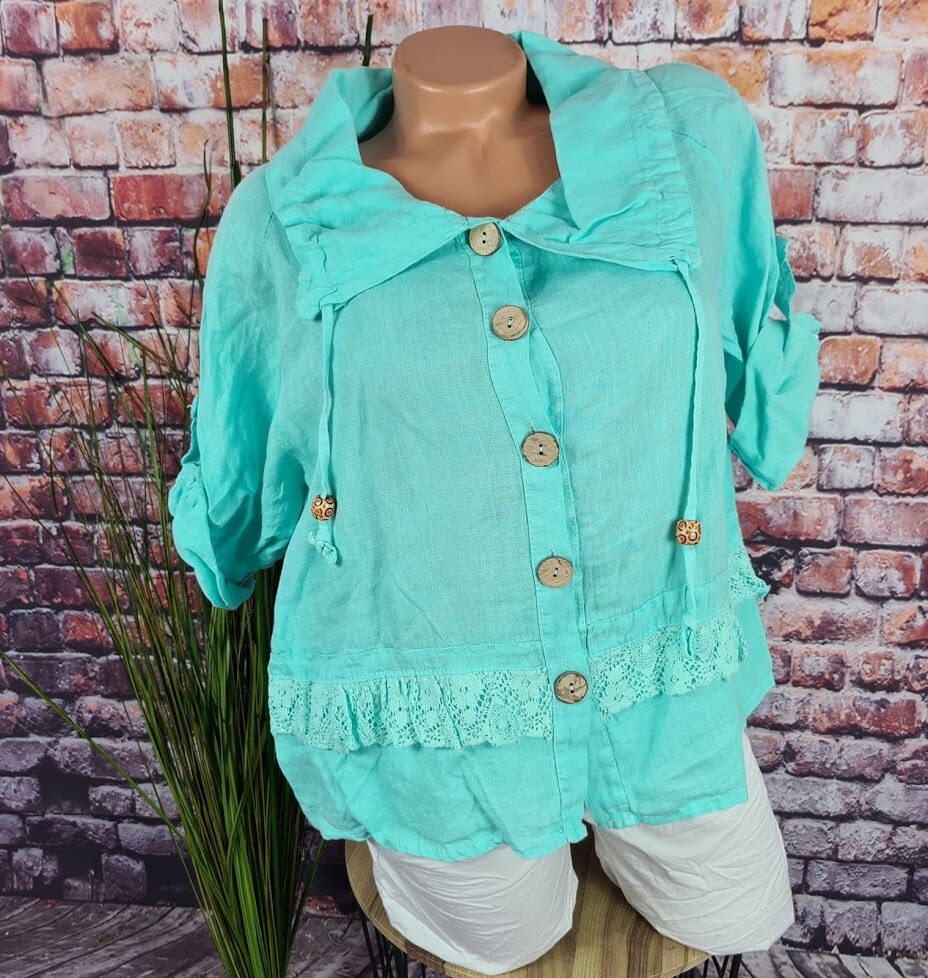 Bolero Jacke Leinen Damen Kurzjacke Bolero Shirt 100 Leinen Spitze