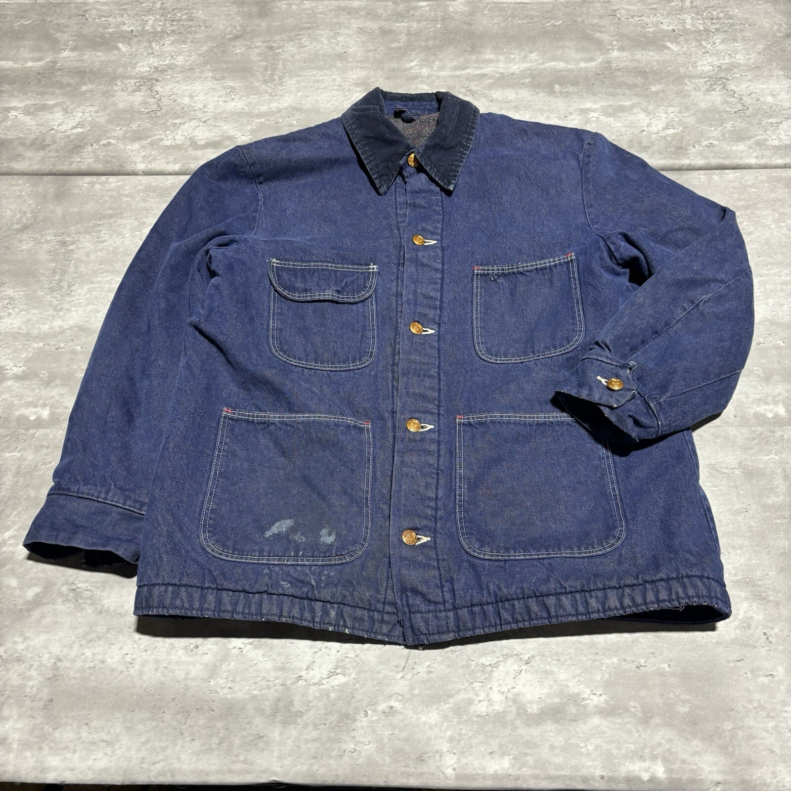Vintage Wrangler Chore Jacket Men's 42 Blue Denim Blue Bell Blanket Lined USA*