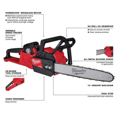 Milwaukee 2727-21HDP 18 V Cordless Chainsaw and Blower Kit - Red 