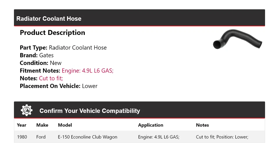 Для 1980 Ford E-150 Econoline клуб универсал радиатор охлаждающая жидкость шланг нижние ворота - Изображение 2 из 4