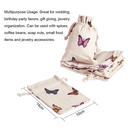 50Pcs Printed Butterfly Wheat Polyester Cotton Packing Pouches Drawstring Bags - Picture 2 of 7