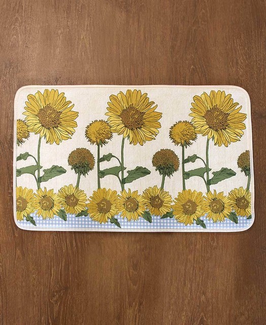 Primitive Country Sunny Sunflower Bath Rug Gingham Flowers Spring Bath