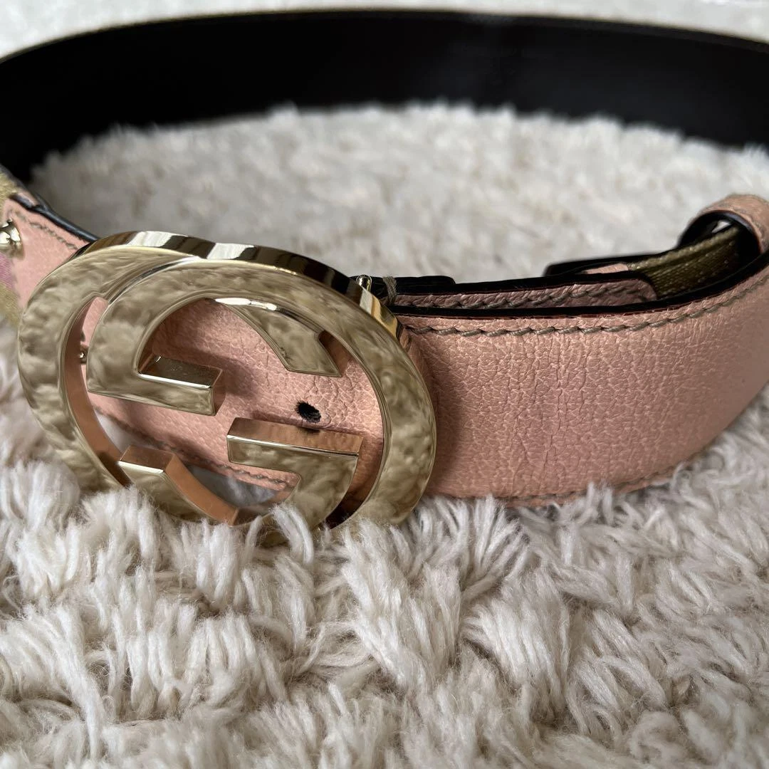 Gucci Ceinture Femme Dorée et Rose Authentique Accessoire Mode avec Rayures
