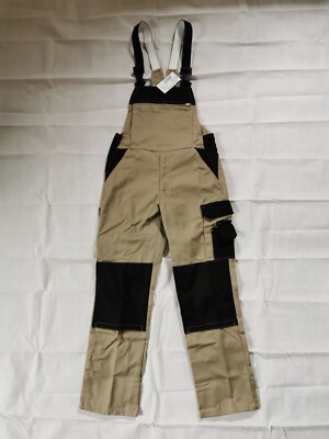EIKO Latzhose POWERLINE Beige/Schwarz Canvas Arbeitshose Kniepolstertaschen 4957