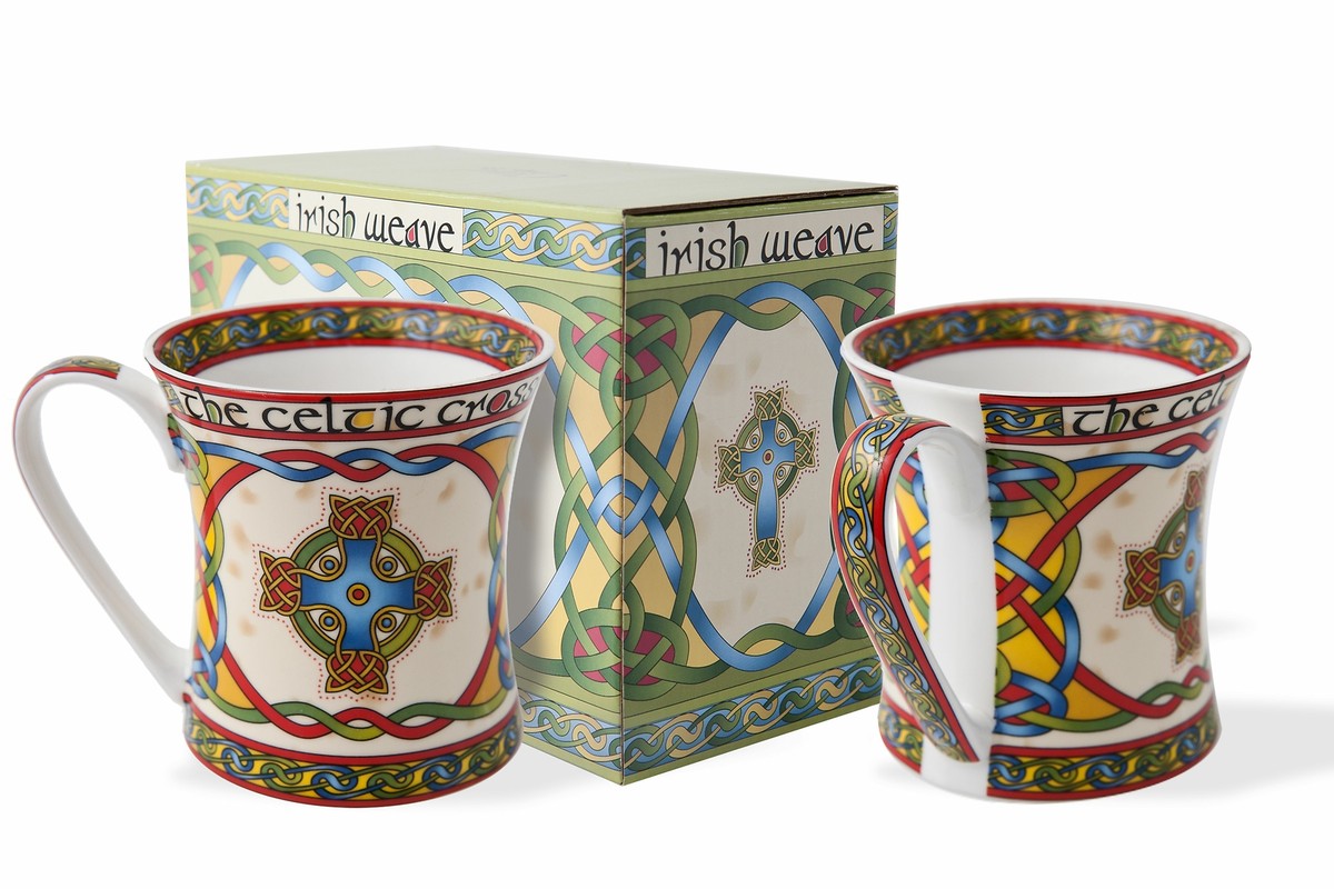 Celtic Cross Tea Coffee Mug Set of 2 Bone China Celtic Weave Irish Decor  11fl oz | eBay