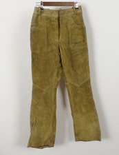 Vintage 70s Women's Heavy Suede Leather Pants Flare Size 27 x 31 Avacado Olive