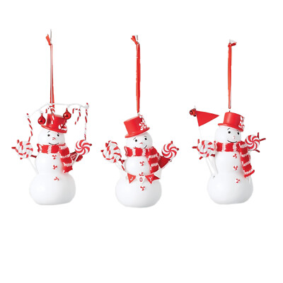 3 Asst 4.5'' Peppermint Scarf Hat Snowman Retro Christmas Ornaments Sullivans