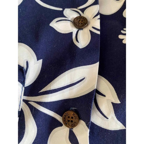 RJC Made in Hawaii Boys L Aloha Blue and White Hibiscus Shirt - Picture 7 of 8
