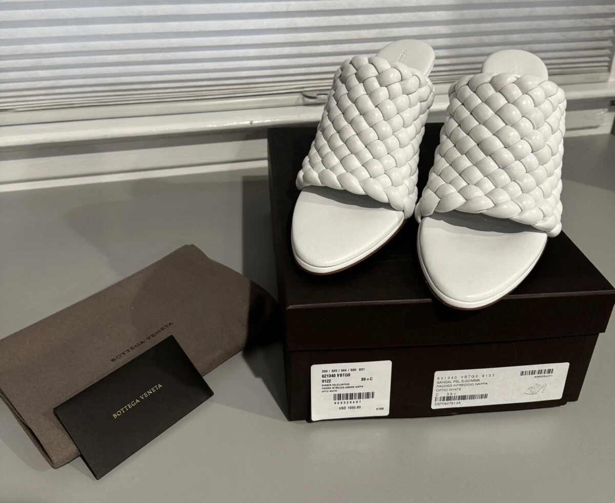 Scarpe sandali Bottega Veneta imbottiti pelle bianca intrecciata misura Eur 39 5 nuovi con scatola