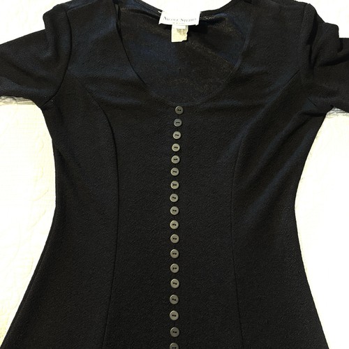 NICOLE STUDIO NY Vintage Black Dress Womens 6 Midi Stretch Pullover Faux Buttons - Picture 3 of 9