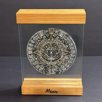Aztec Sun Stone Calendar Olmeca Culture 7  Display With History In The Back