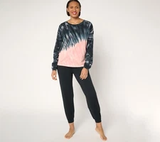 Anybody Tall Cozy Knit Tie-Dye Top and Jogger Set Black/Blush L New