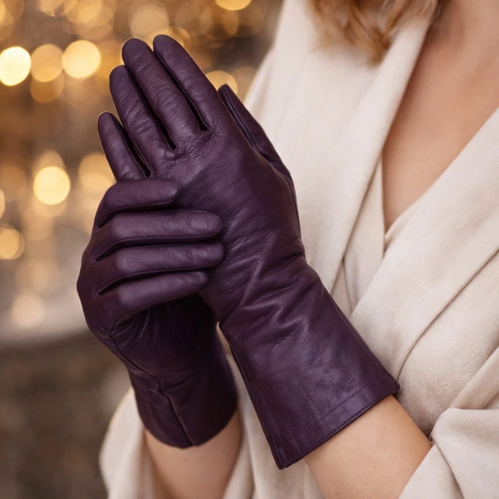 Aris Lambskin Leather Purple Driving Gloves Silk Lined Women Size 7 Vintage