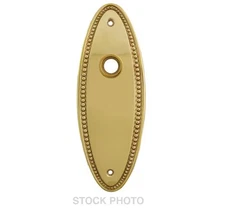NEW Solid-Brass Beaded Oval Door Plate, Unlacquered Brass (RH/Rejuvenation/Knob)