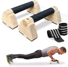Parallettes Bars, Wooden Push up Bars with Wrist Wraps for Men  Women, Handstan
