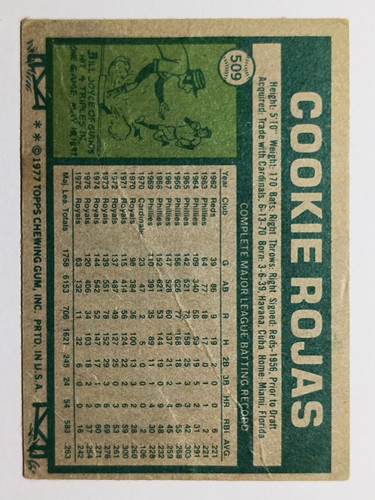 1977 Topps #509 Cookie Rojas (POOR) - Picture 2 of 2