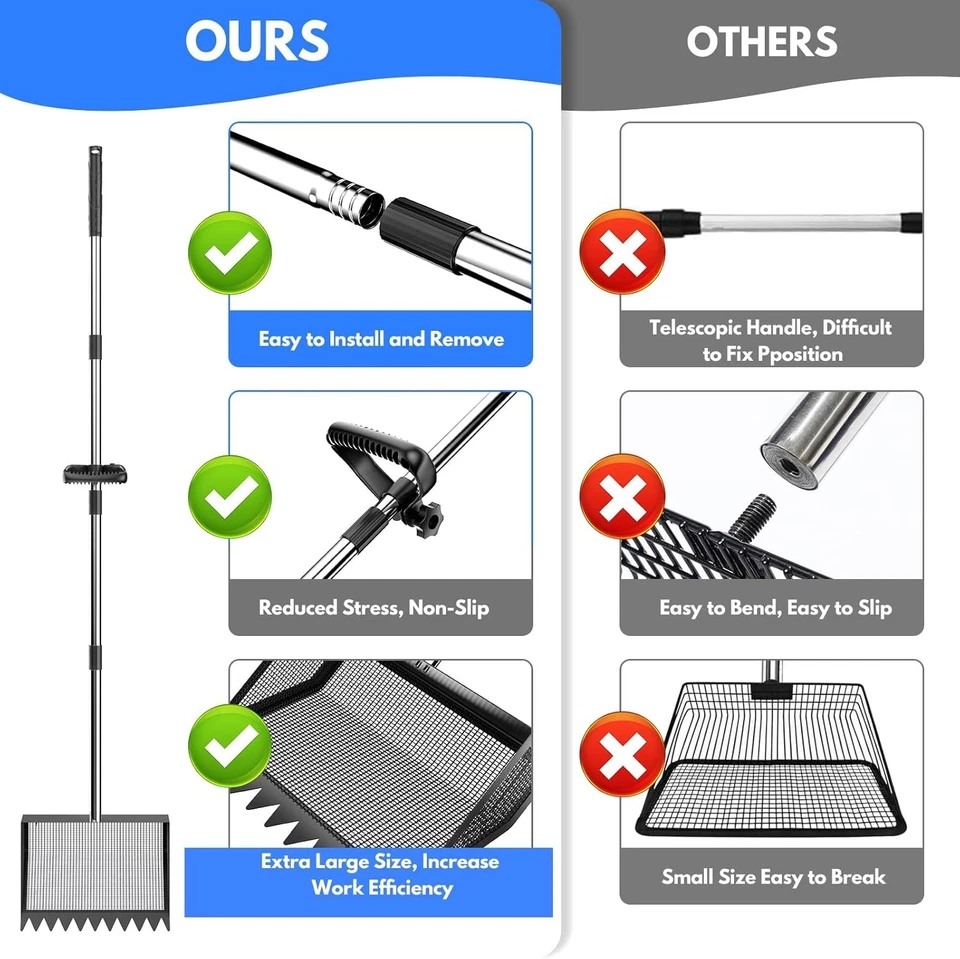 Cuchara y rastrillo para caca de pollo de 65" con cabeza de pala de acero inoxidable cuchara para arena de pollo Foto 3 de 4