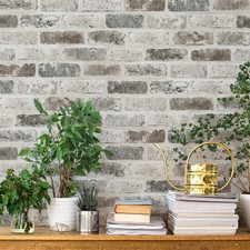Guvana 17.3" 118" Brick Peel and Stick Wallpaper Brick Wallpaper Grey Brown 3...