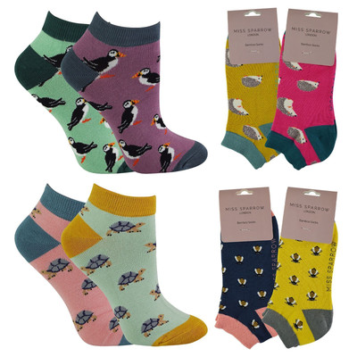Miss Sparrow - Damen-Trainersocken mit Tiermustern | 2 Paar atmungsaktive Socken