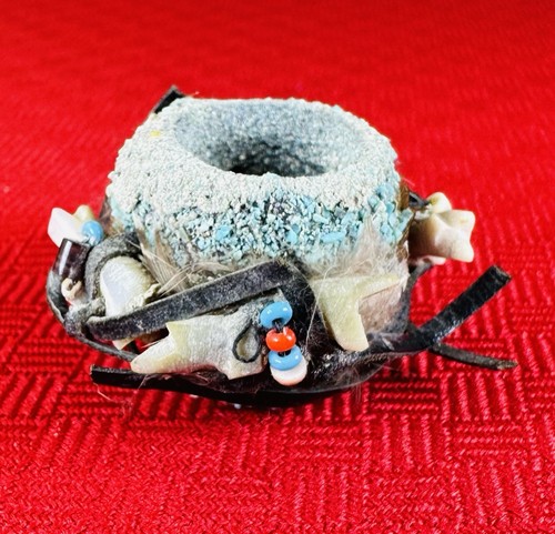 Mini Fetish Native Zuni Tribal Pot Crushed Turquoise Pottery Offering Bowl
