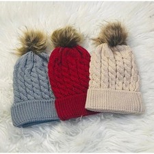 BRAND NEW WITH TAGS Kid's Knit Beanie with Fur Pom Pom