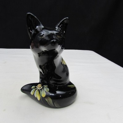 Fenton Black Midnight Garden Hand Painted Fox 2005 W205