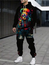 2-Piece Y2K Vintage Street Style Hoodie and Jogging PantMen's s Set - Loose