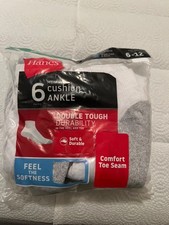 Hanes Men 6-Pack Cushion Ankle Socks Double Tough Durability Size 6-12