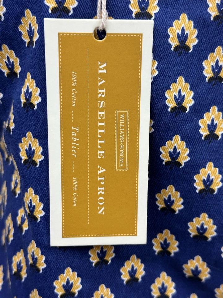 🇫🇷 Williams Sonoma French Country Marseille Apron Blue White Cotton NWT 🇫🇷 - Image 4 of 4