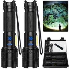Flashlight Rechargeable 90,000 High Lumen - 2 Pack LED Flash Light with COB, ...