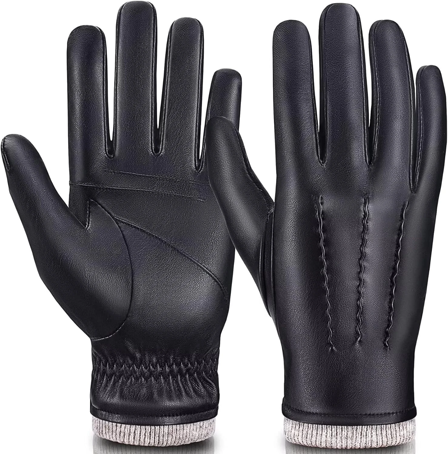 Mens Leather Gloves Touchscreen Texting, Winter Gloves Men Warm XX-Large Gray