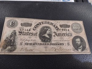 1864 $100 Confederate States of America Note - Civil War Currency
